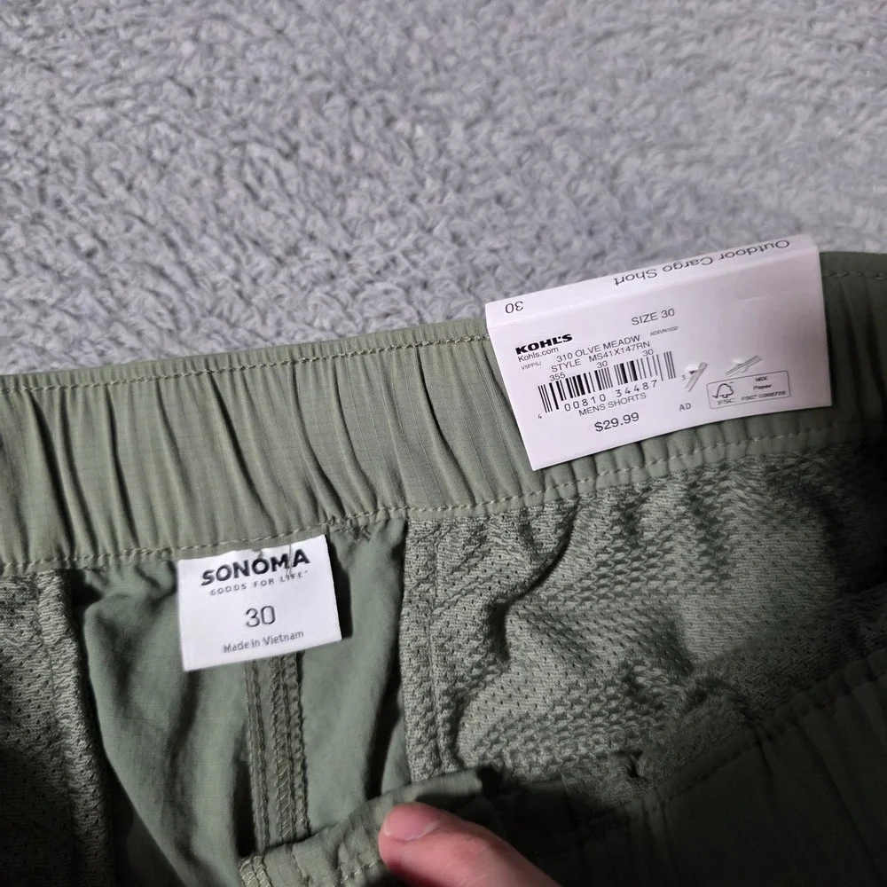 Sonoma Mens 30 Outdoor Cargo Shorts Olive Green Wicking Belted Hiking MS41X147RN